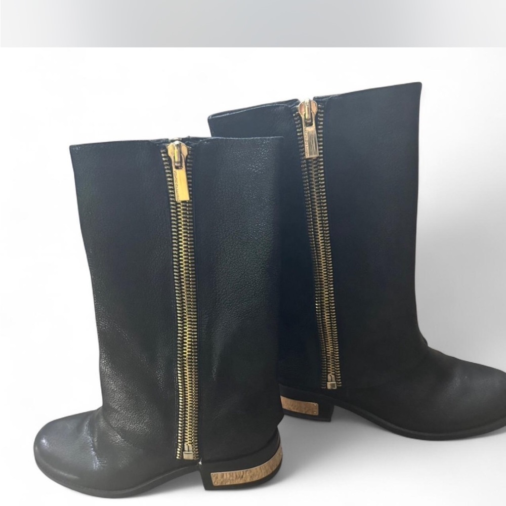 Vince Camuto Black Leather Boots with Gold Zipper